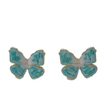 Carregar imagem no visualizador da galeria, 【Stud Earrings】Gold-Trimmed Enamel Blue-White Gradient Butterfly Studs, Ink-Wash Texture Dainty Earrings for Women