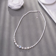 Load image into Gallery viewer, 【Necklace】Aquamarine Stone Accent Silver Chain Natural Freshwater Pearl Necklace, Perfect Gift for Women, Best Dating Wear