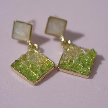 Load image into Gallery viewer, 【Stud Earrings】Gold - Edged White &amp; Green Square - Glitter Earrings for Daily Chick