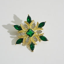 Load image into Gallery viewer, Gold-Plated Snowflake Brooch - Emerald Green Gems, Dazzling Sparkle for Daily Style