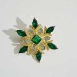 Gold-Plated Snowflake Brooch - Emerald Green Gems, Dazzling Sparkle for Daily Style