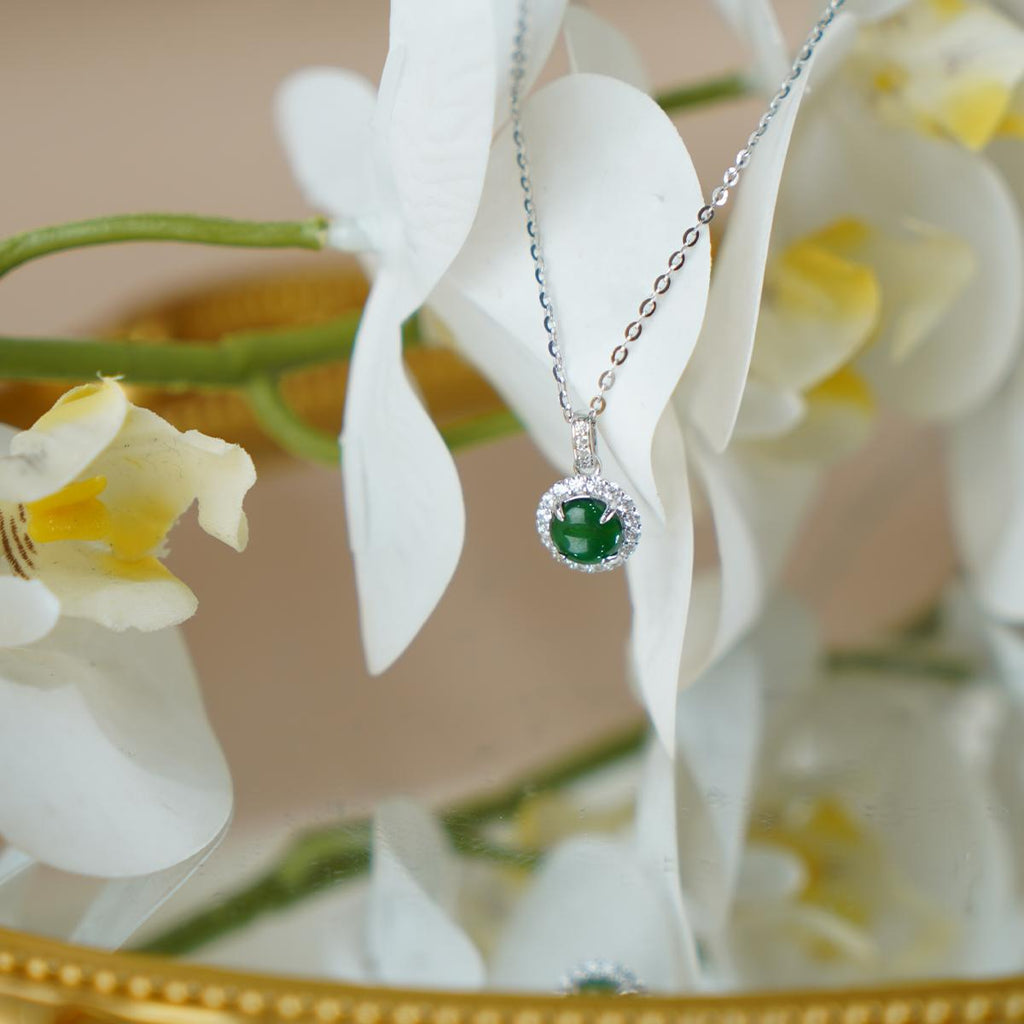 【Pendant Necklace】Shining Zircon Classic Jadeite Pendant Necklace, S925 Chain for Women Skin Care, Perfect Elegant Gift for Lover