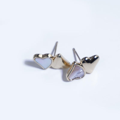 【Stud Earrings】Silver/Golden Toned & Shell Double-Heart Earrings, Romantic & Chic, For Fashion Ladies
