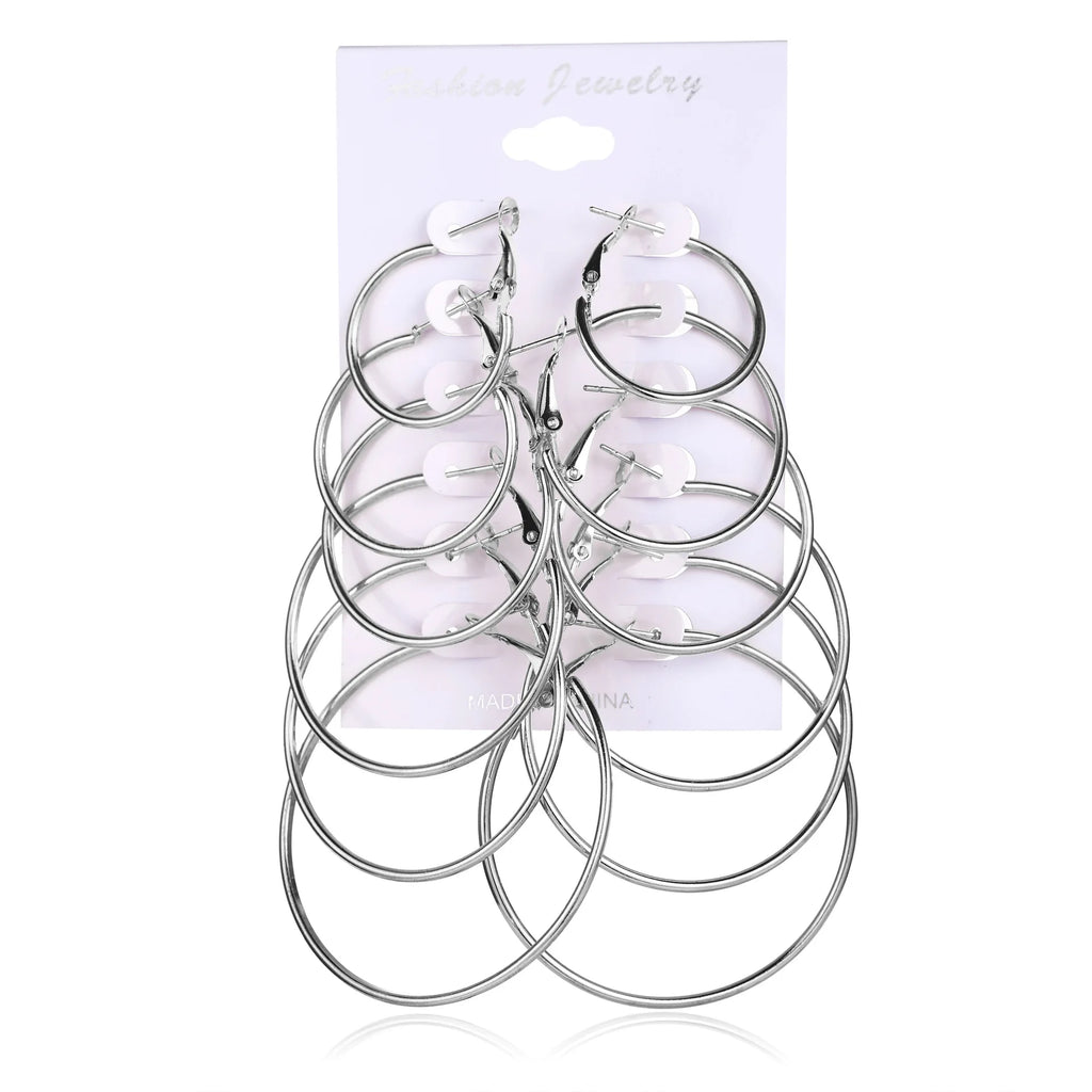 12PCS Set Simple Hoop Earrings Set Big Geometry Round Circle Earring for Women Girls Gold Color Metal Hyperbole Party Jewelry