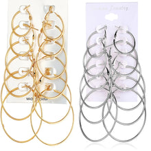 Load image into Gallery viewer, 12PCS Set Simple Hoop Earrings Set Big Geometry Round Circle Earring for Women Girls Gold Color Metal Hyperbole Party Jewelry