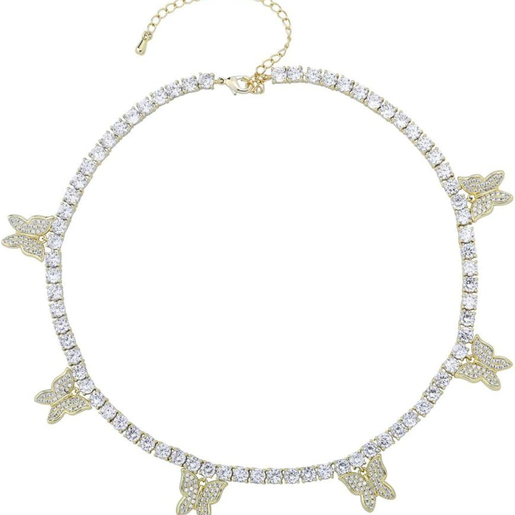 YOSZO 6 times 14K 6 Times Gold Platinum Plated Charm Necklace Tennis Chain Charm Choker Bling Iced out CZ necklace Charm Necklace Silver Women