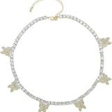 YOSZO 6 times 14K 6 Times Gold Platinum Plated Charm Necklace Tennis Chain Charm Choker Bling Iced out CZ necklace Charm Necklace Silver Women