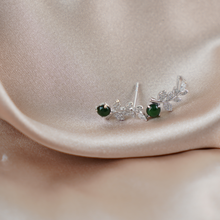Load image into Gallery viewer, Jade Stud Earrings, 925 Sterling Silver Vine Leaf Drop Earrings with Green Jade and Cubic Zirconia, Nature-Inspired Dangle Earrings for Women, Elegant Birthstone Gift