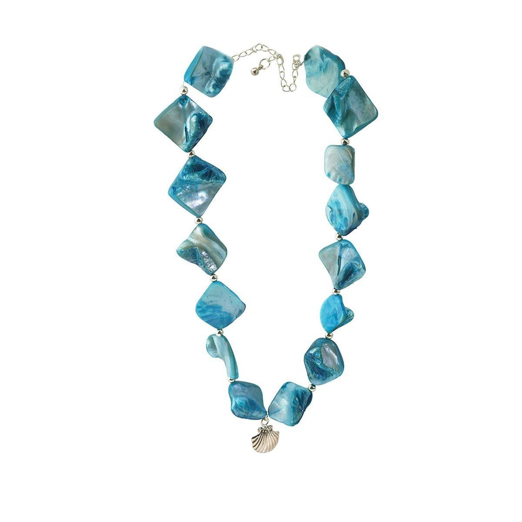 【Earrings/Necklace】Blue Natural Stone Earrings/Necklace with Metel Shell Charms, Unique Textured Design for Beachy Vibes Lovers