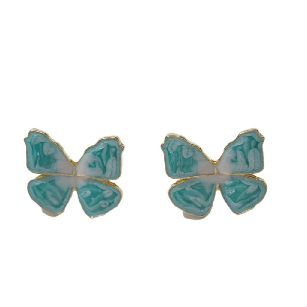 Anting-anting Stud, Kancing Rama-rama Kecerunan Biru-Putih Bermata, Bertekstur Cantik, Untuk Wanita, Bersalut Emas