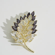 Load image into Gallery viewer, Botanical Crystal Brooch - Gold-Plated Vine, Purple &amp; Clear Leaves, Elegant Statement for Style Lovers