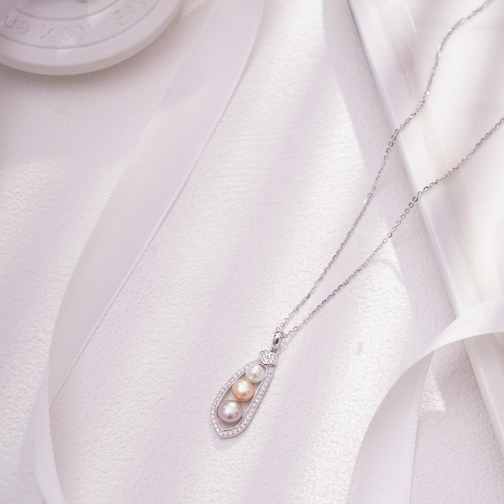 【Pendant Necklace】Silver-Made Pea Pod Shape Natural Freshwater Pearl Pendant Necklace, Delicate Jewelry for Women, Natural Love