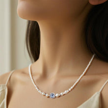 Load image into Gallery viewer, 【Necklace】Aquamarine Stone Accent Silver Chain Natural Freshwater Pearl Necklace, Perfect Gift for Women, Best Dating Wear