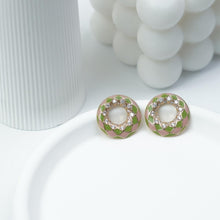 Load image into Gallery viewer, 【Stud Earrings】Enamel Pink-Green Earrings with Zircon Inlaid, Sweet &amp; Cool Style for Fashion Women