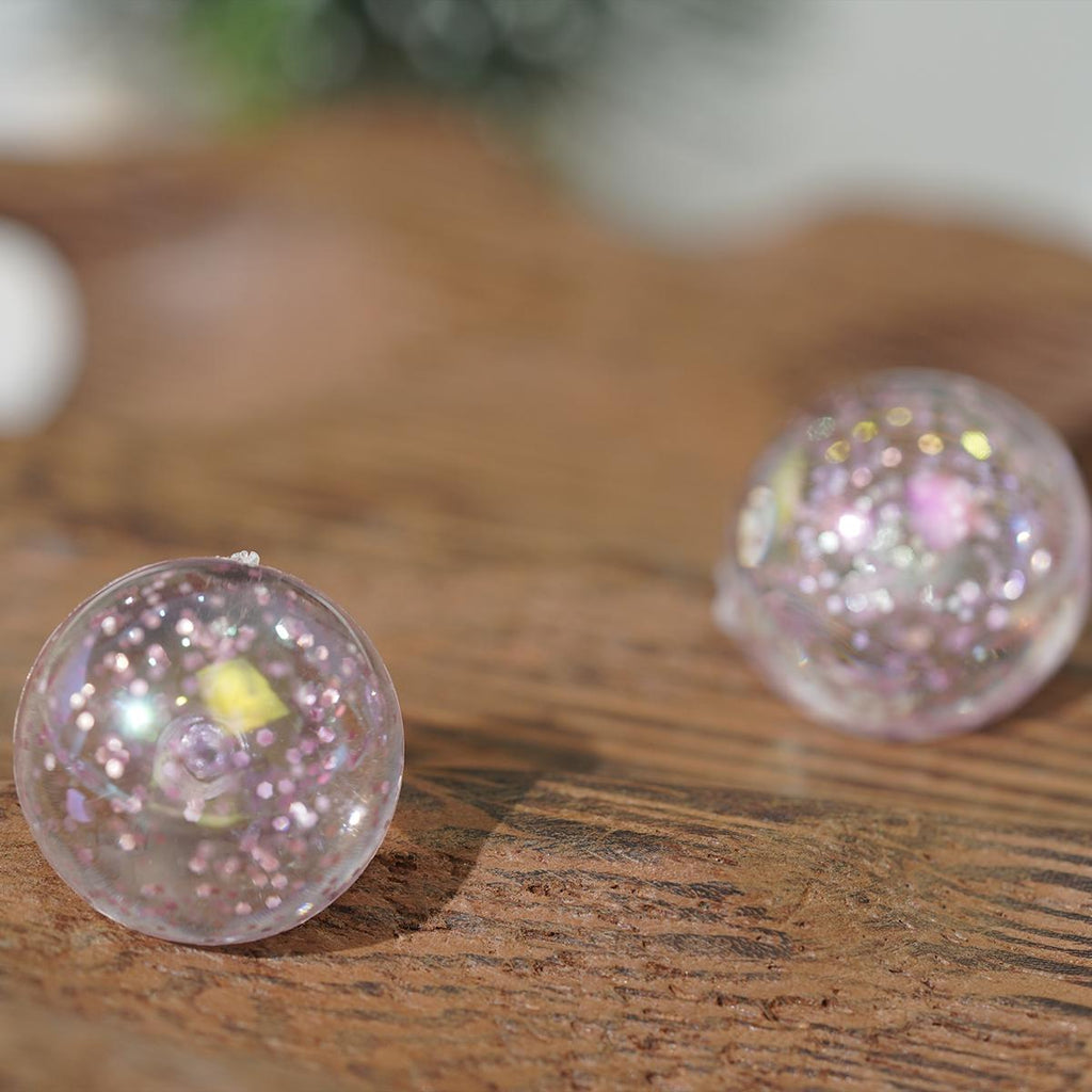 【Stud Earrings】Pink Sparkle Clear Sphere Dreamy Crystal - Like Earrings