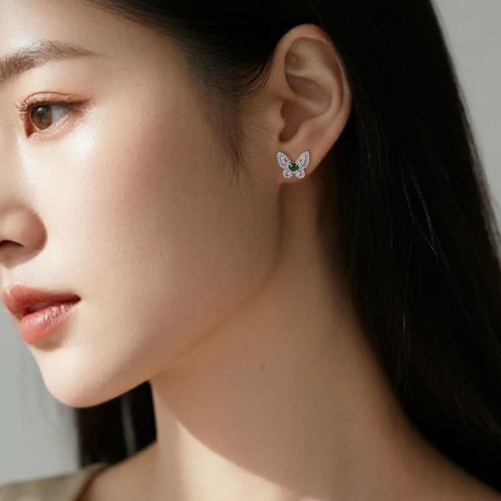 【Stud Earrings】Butterfly Design Green Jade Zirconia Cluster Stud Earrings Elegant Nature-Inspired Jewelry wonderful gifts for Women