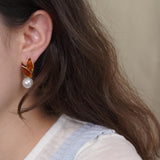 【Stud Earrings】Gold - Plated Leaf & Faux Pearl Earrings,Natural Inspiration for Causal Wear