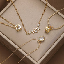 Charger l&#39;image dans la galerie, Geometric Crystal Pendant Necklaces Fashion Gold Color Ziron Clavicular Chains Luxury Adjustable Leaves Chokers Jewelry New