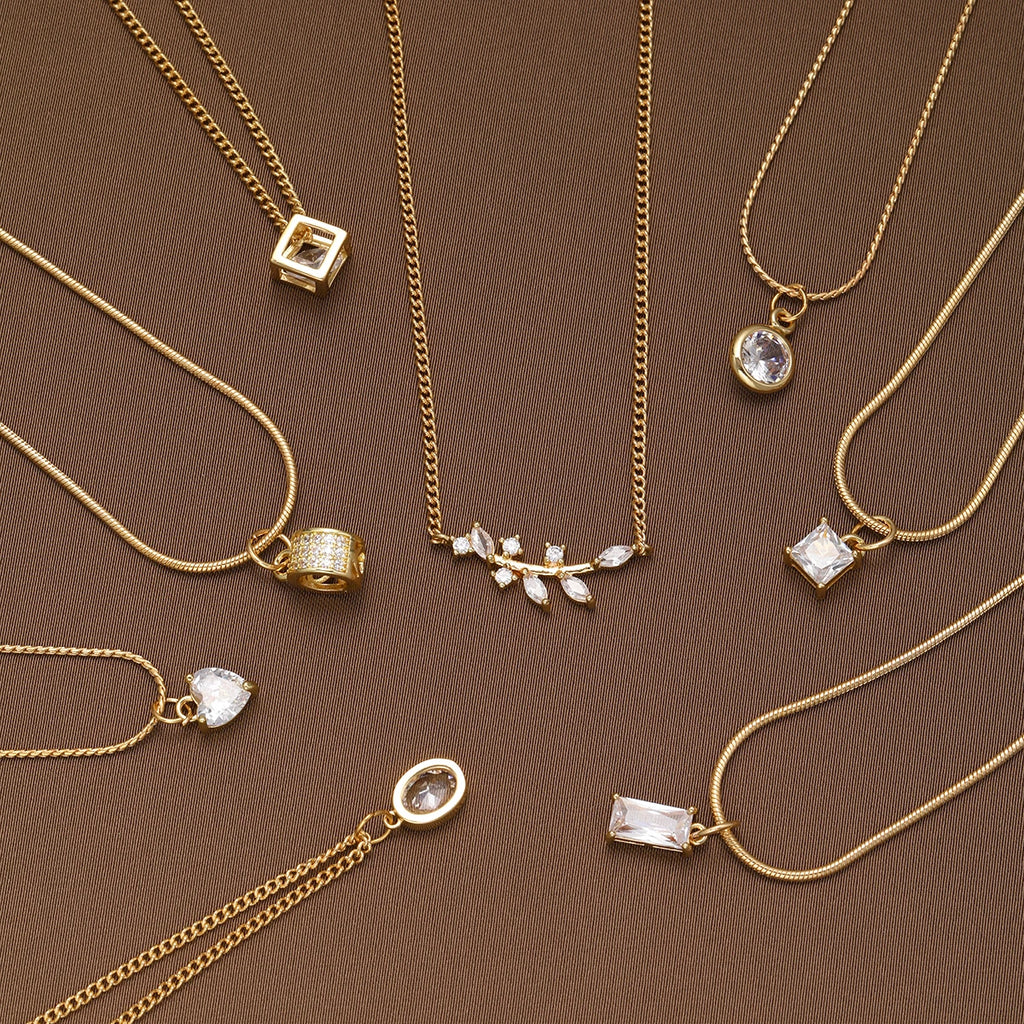 Geometric Crystal Pendant Necklaces Fashion Gold Color Ziron Clavicular Chains Luxury Adjustable Leaves Chokers Jewelry New