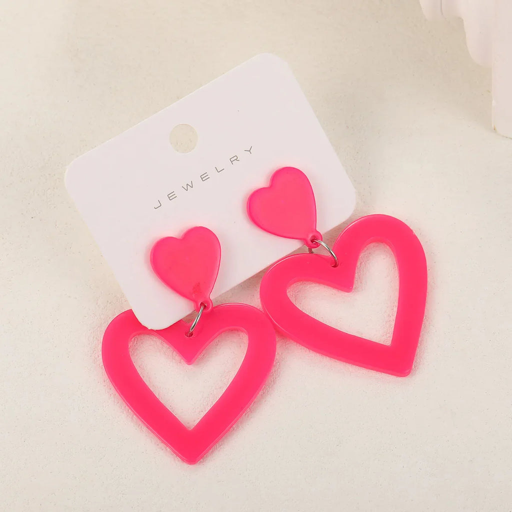 Romantic Pink Heart Stud Earring for Women Girls Cute Love Hollow Gangle Earrings Set Personality Jewelry New Fashion Gifts