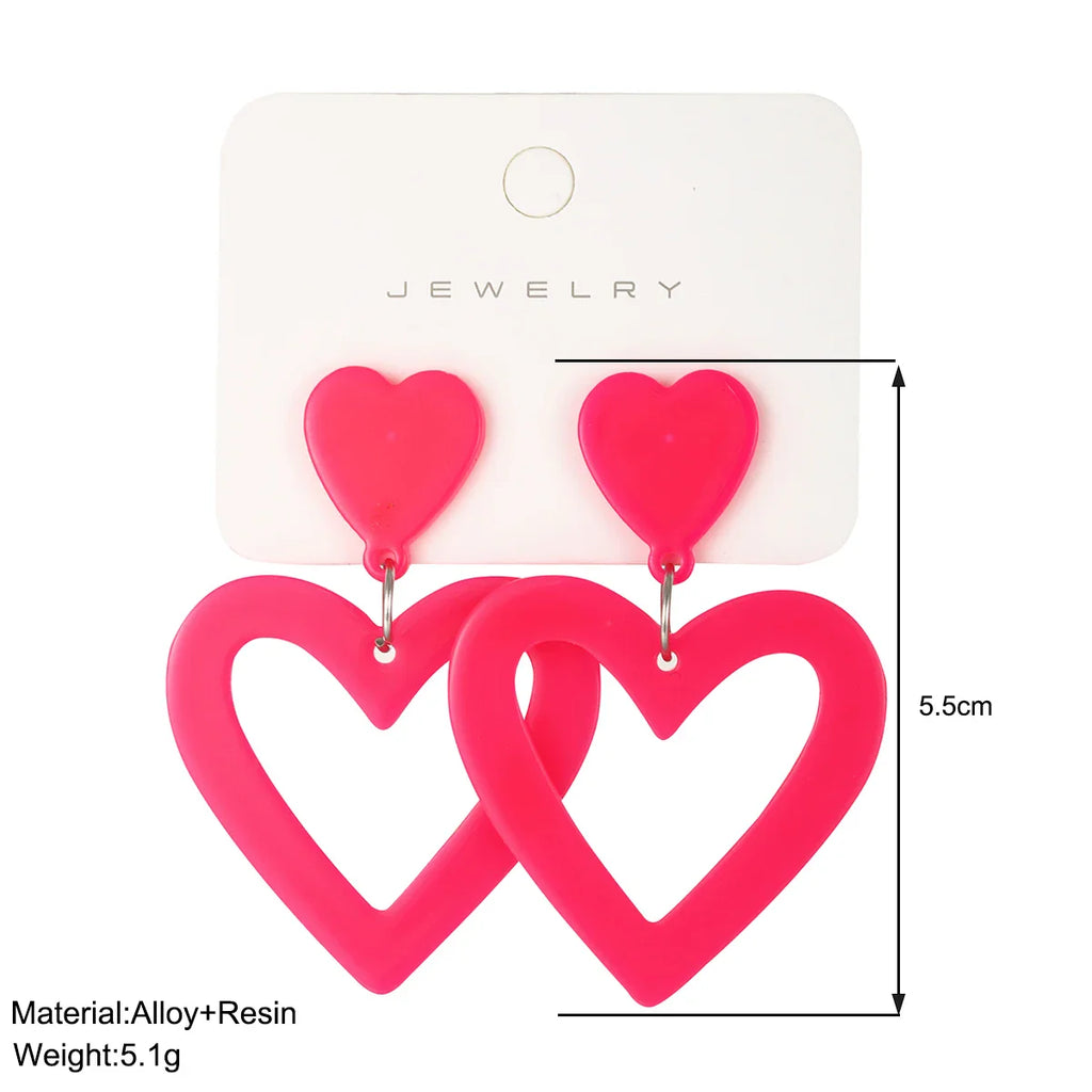 Romantic Pink Heart Stud Earring for Women Girls Cute Love Hollow Gangle Earrings Set Personality Jewelry New Fashion Gifts