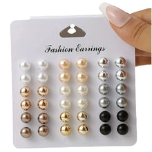 Load image into Gallery viewer, 18 Pairs Elegant Multi-color Imitation Pearl Stud Earrings Korean Charm Ball Bead Earrings Women Trend Party Wedding Jewelry Set