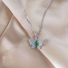 Load image into Gallery viewer, 【Pendant Necklace】Butterfly-shape Jadeite Pendant with Silver-made Chain Necklace, Shining Zircon, Elegant Jadeite Jewelry Pendant Necklace for Women