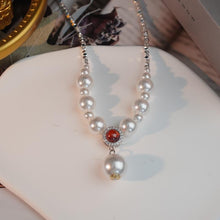 Load image into Gallery viewer, 【Pendant Necklace】 Silver-Tone Copper Chain with Red Zircon &amp; Graduated Pearls - Layered Pendant Necklace for Women, Minimalist Elegant Jewelry