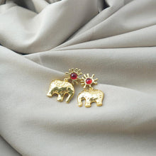 Load image into Gallery viewer, 【Pendant Earrings】Gold-Plated Alloy Sun &amp; Elephant Design - Red Crystal Accent Drop Earrings for Women