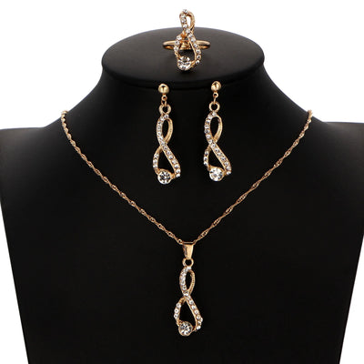 1Set Hot Selling Fashionable Versatile Diamond Inlaid Eight Character Pendant Necklace Earrings Rings High-End Jewelry Wholesale
