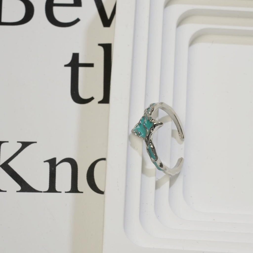 Cincin Enamel, Rekaan Gelombang Bintang Unik, Perak Artistik, Diperbuat daripada Aloi Bersalut, Barang Kemas Bergaya dan Romantik, Sesuai untuk Wanita Fesyen stainless  steel  ring Biru Jewelry
