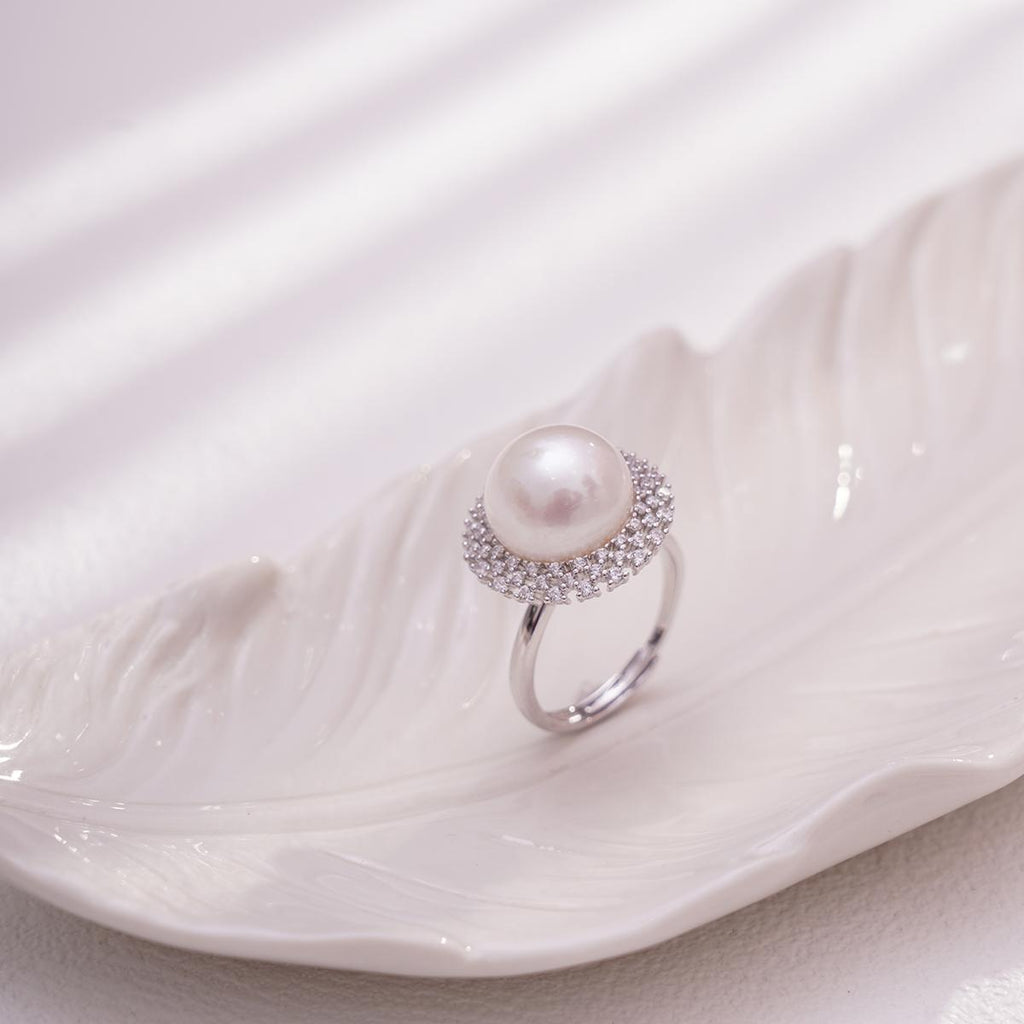 【Ring】Silver Pearl Zircon Ring Natural Freshwater Pearl Jewelry Gift Elegant Minimalist Design Versatile Daily & Formal Wear for Women Seeking Timeless Elegance