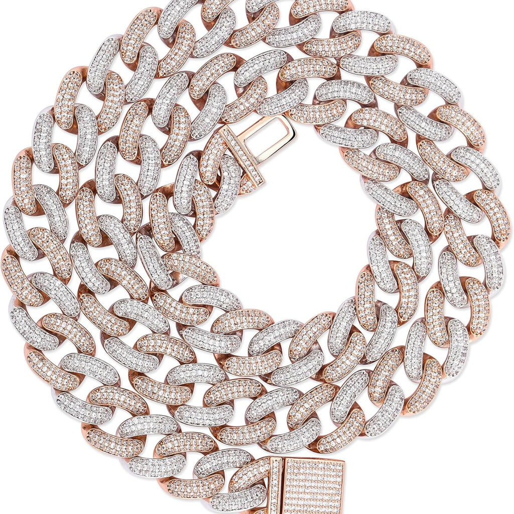 YOSZO Hip Hop 14K Gold Filled 14mm Miami Cuban Link Chains Necklace 6 Times Gold Plated Iced Out Paved Bling Round CZ for Men