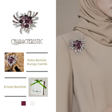 Load image into Gallery viewer, Kerongsang Bunga Permata Ungu, Reka Bentuk Daun, dengan Aksen Berkilauan, Untuk Wanita, Sesuai untuk Aksesori Perayaan Muslim Tudung pin brooch