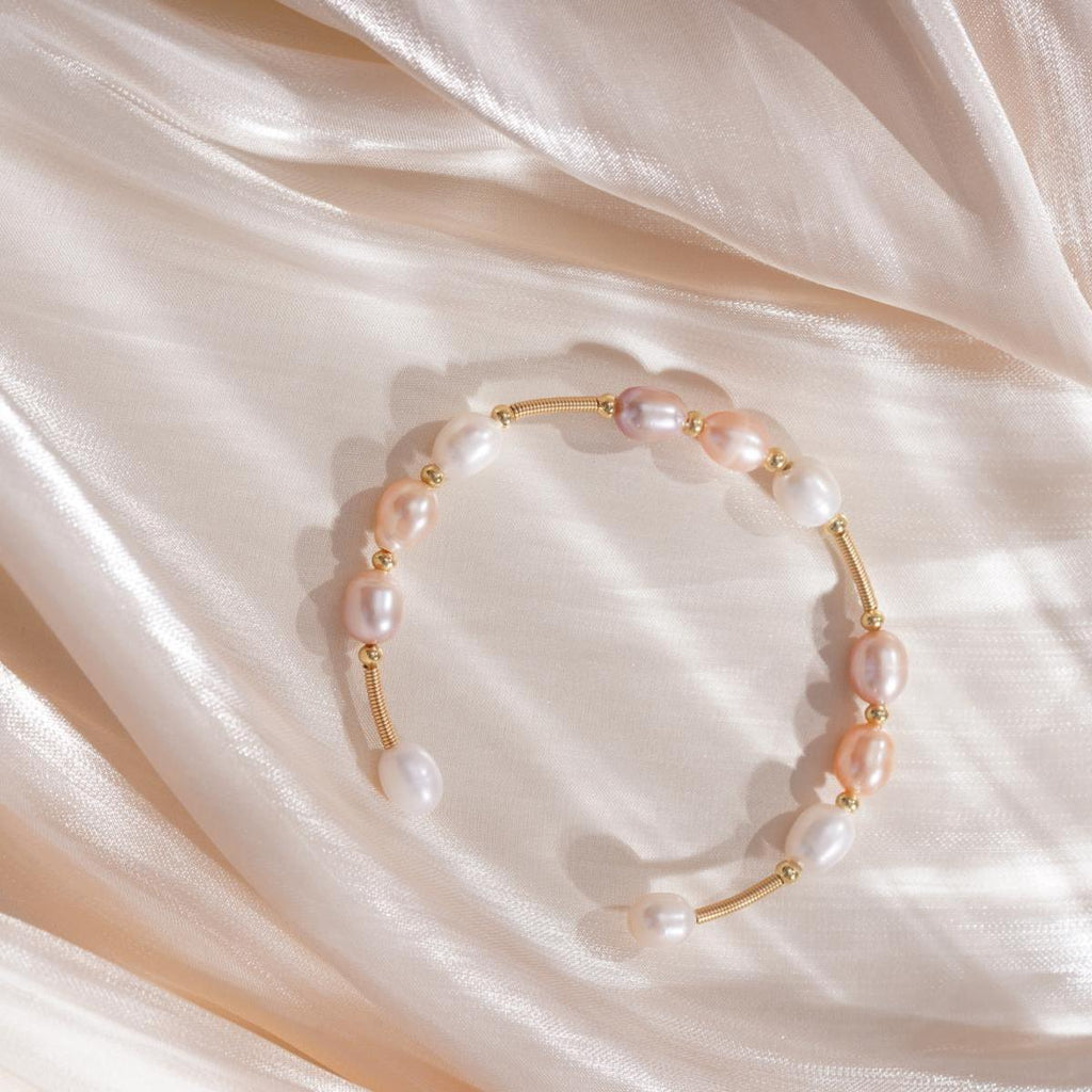 【Bracelet】Open-Ended Design Copper Bracelet with Three Colors Natural Pearl, Low-Profile Delicate Bracelet for Women