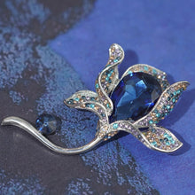 Load image into Gallery viewer, Elegant Flower Brooch with Deep Blue &amp; Crystals - For Formal Attire &amp; Women&#39;s Fashion Accessory
