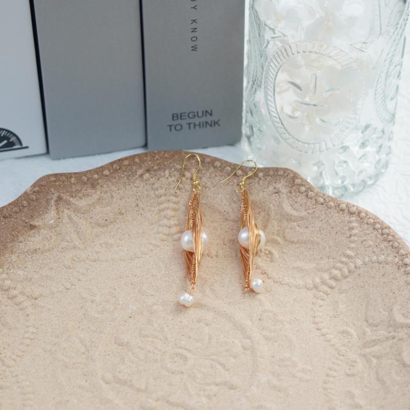 【Drop Earrings】Rose Gold Plated Copper Freshwater Pearl Double Pearl Hollow Ellipse Elegant Frame Graceful Simplicity Lightweight Women's Modern Jewelry