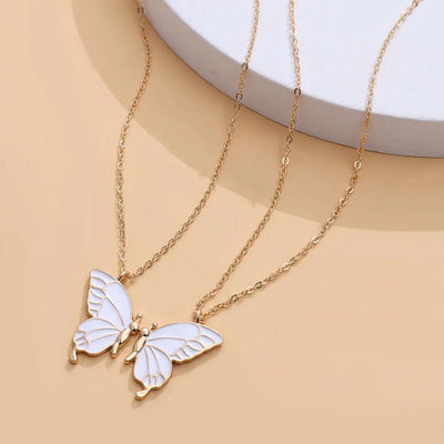 1pair Beauty Butterfly Pendant Necklaces for Women Girl Special Gift for Mother Daughter Fine Chain Chokers for Sister Friend