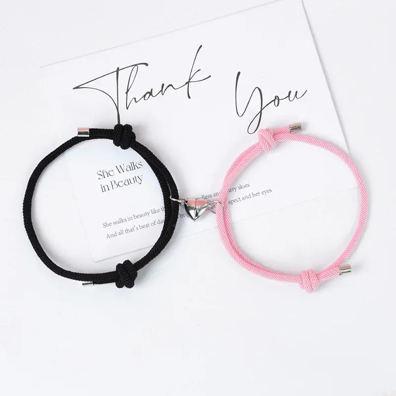 2 Pice Color Black White Hand Rope Love Magnetic Couple Good Friend Good Brother Party Student Travel Fashion Elegant Silver Mul