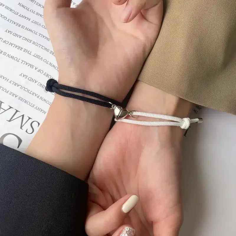 2 Pice Color Black White Hand Rope Love Magnetic Couple Good Friend Good Brother Party Student Travel Fashion Elegant Silver Mul