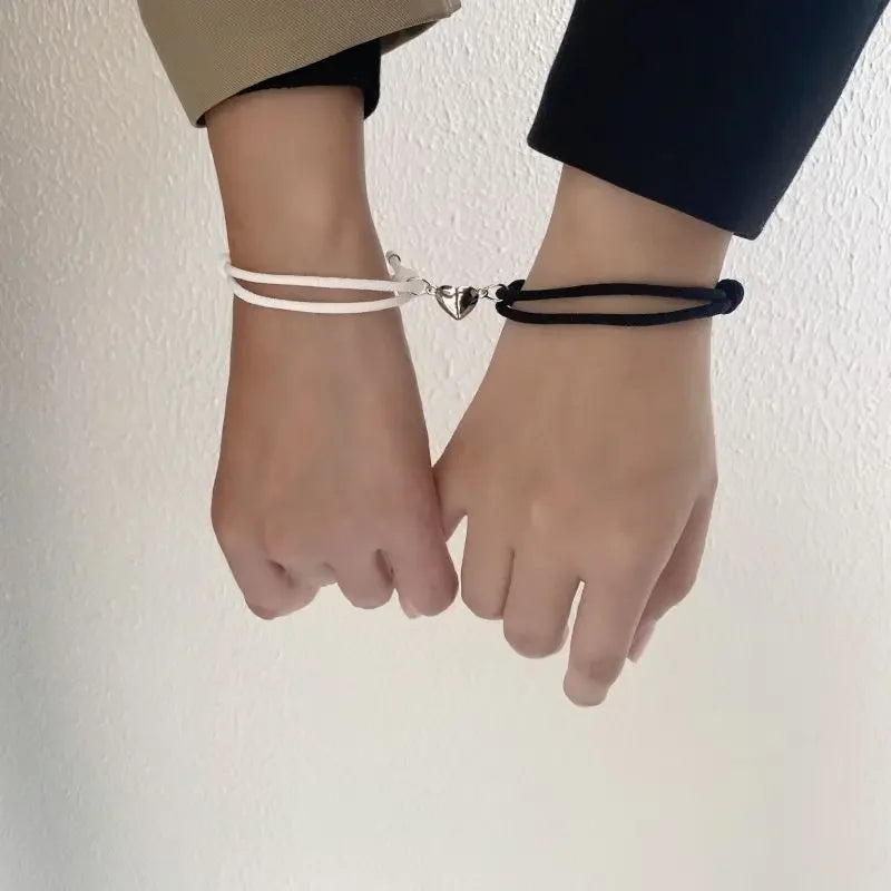 2 Pice Color Black White Hand Rope Love Magnetic Couple Good Friend Good Brother Party Student Travel Fashion Elegant Silver Mul