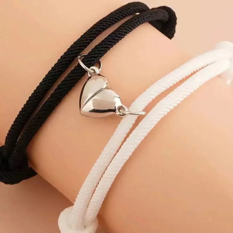 2 Pice Color Black White Hand Rope Love Magnetic Couple Good Friend Good Brother Party Student Travel Fashion Elegant Silver Mul