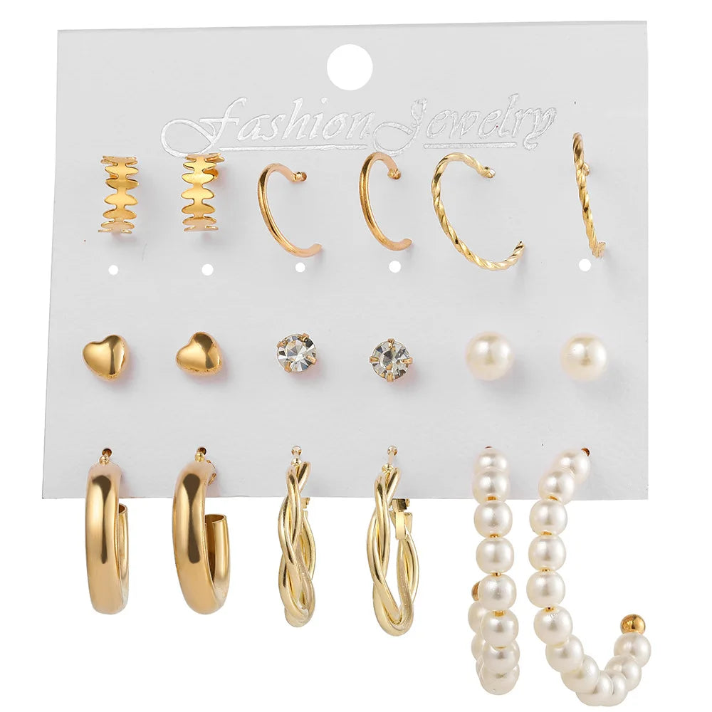 20 Sets of Imitation Pearl Zircon Retro Simple Temperament Ear Rings