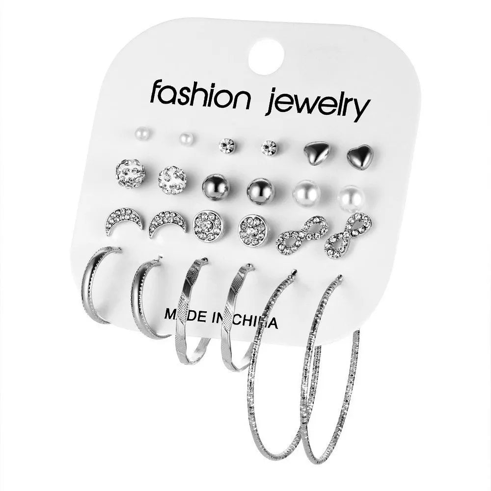 20 Sets of Imitation Pearl Zircon Retro Simple Temperament Ear Rings