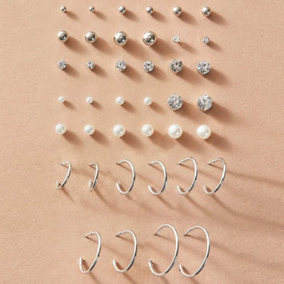 20 Sets of Imitation Pearl Zircon Retro Simple Temperament Ear Rings