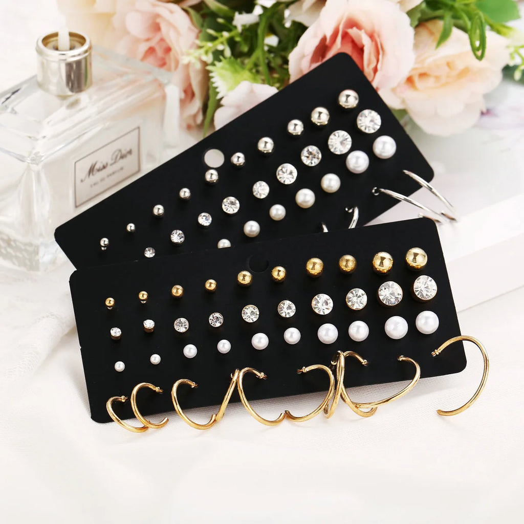 20 Sets of Imitation Pearl Zircon Retro Simple Temperament Ear Rings