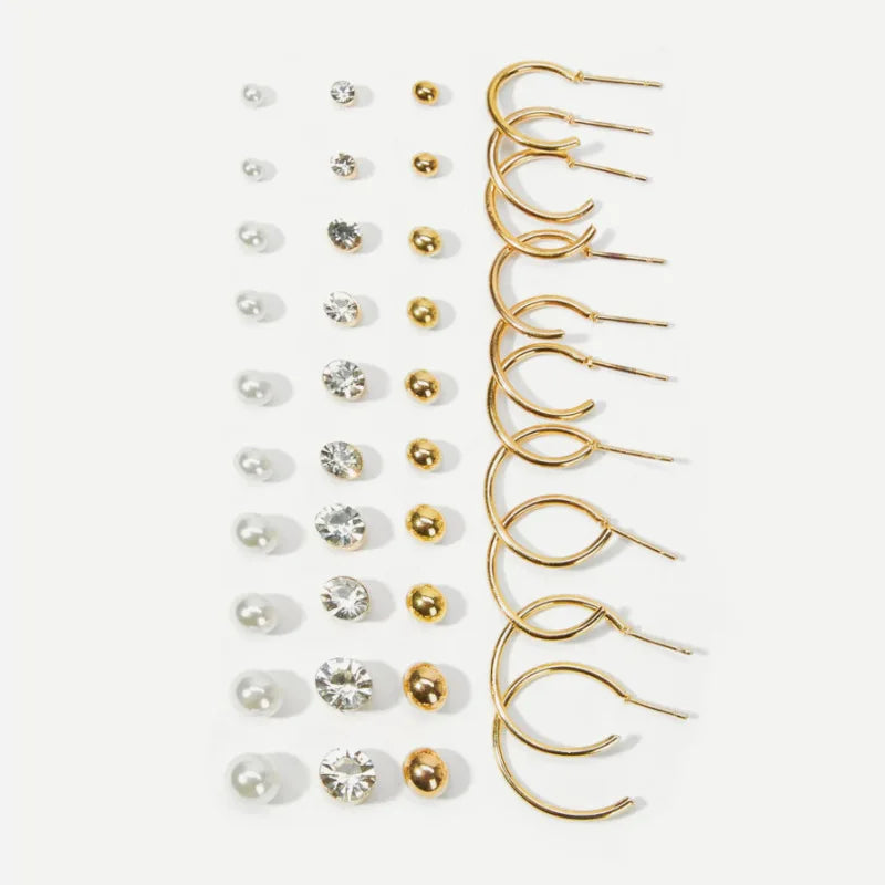 20 Sets of Imitation Pearl Zircon Retro Simple Temperament Ear Rings
