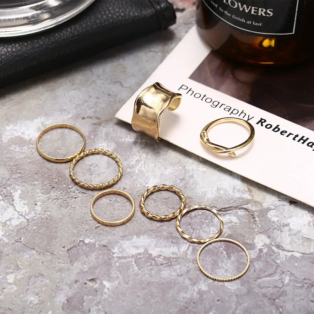 Spring New Metal Ring Set Simple Ring Set 8 Piece Set Banquet Jewelry Accessories