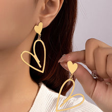 Charger l&#39;image dans la galerie, Heart Pendants Women&#39;s Hanging Earrings Double-layers Love Heart Dangle Earrings Lovely Bohemian Ear Jewelry