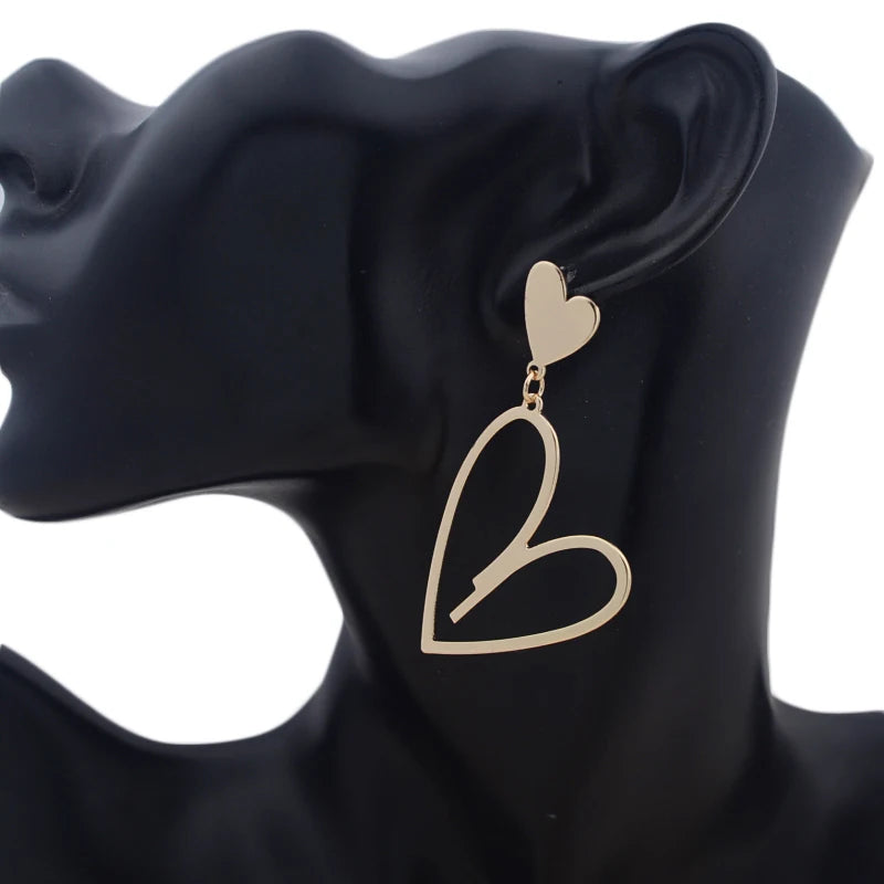 Heart Pendants Women's Hanging Earrings Double-layers Love Heart Dangle Earrings Lovely Bohemian Ear Jewelry